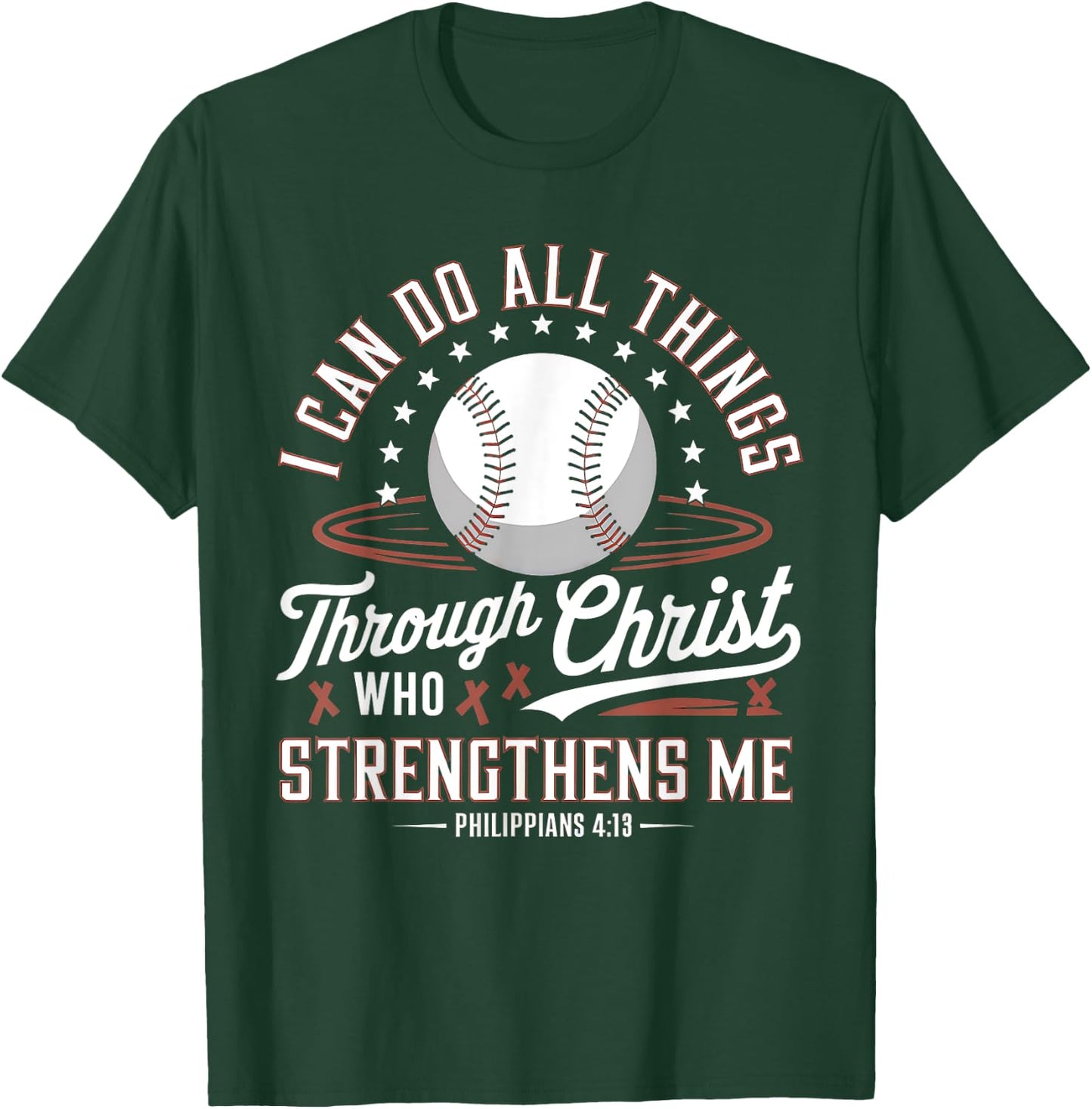 Christian Baseball Player Sports Bible Verse Design T-Shirt - T-Shirt | Forest