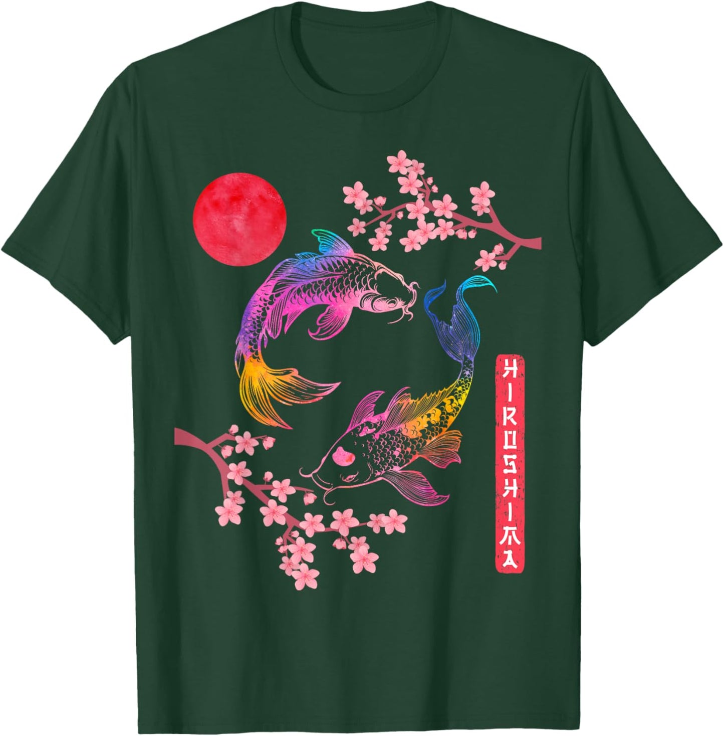Koi Fish Carp Cherry Blossom Japanese Sun Rainbow Hiroshima T-Shirt - T-Shirt | Forest