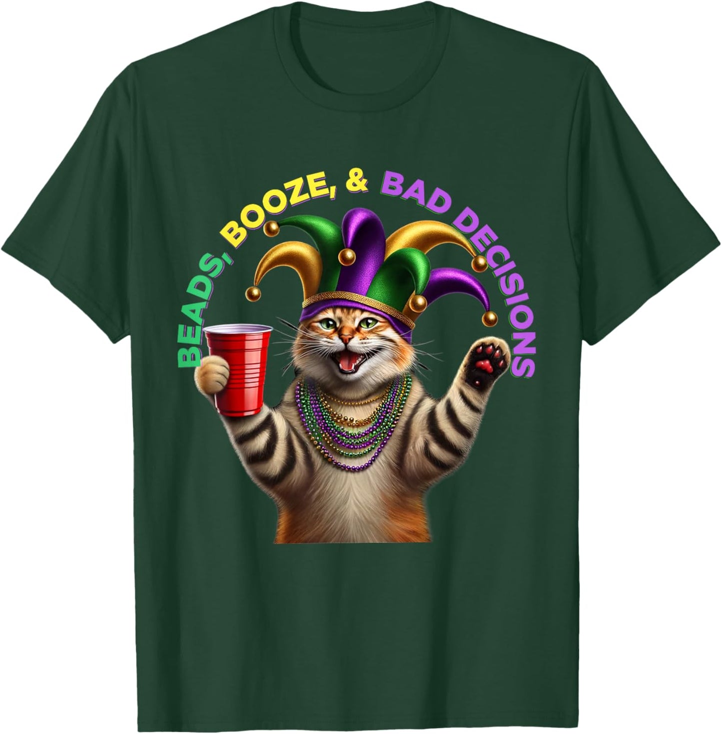 Matching Womans Funny Meowdi Gras Cat Mardi Gras T-Shirt - T-Shirt | Forest