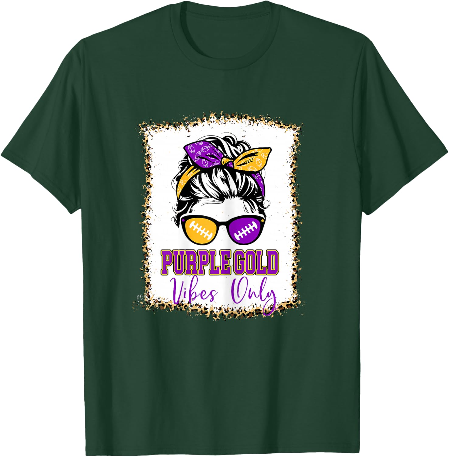 Purple Gold Vibes Only Football Shirt Women Leopard Football T-Shirt - T-Shirt | Forest