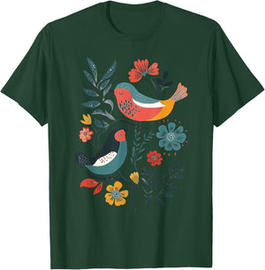 Folk Art Birds T-Shirt - T-Shirt | Forest