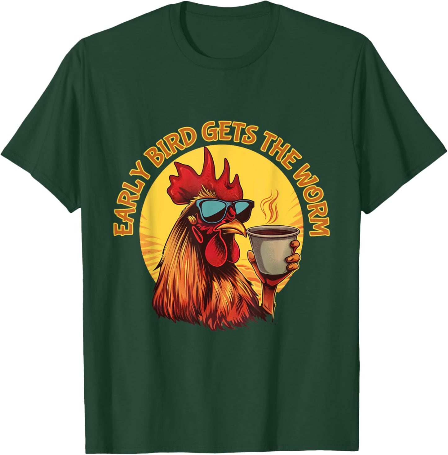 Funny Early Bird Morning Coffee Hustler T-Shirt - T-Shirt | Forest