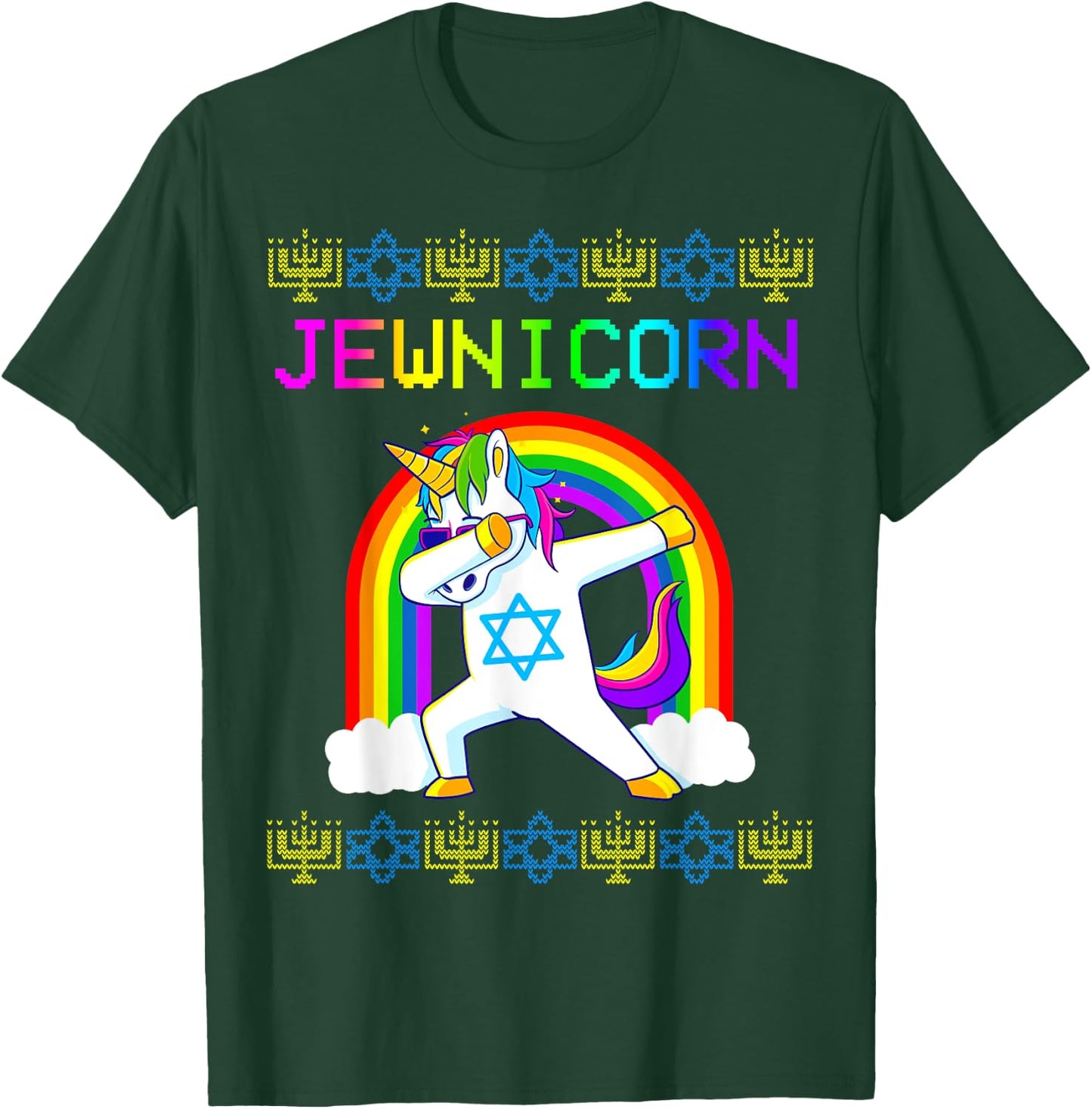 Jewnicorn Ugly Hanukkah Sweater Dabbing Unicorn Chanukah T-Shirt - T-Shirt | Forest
