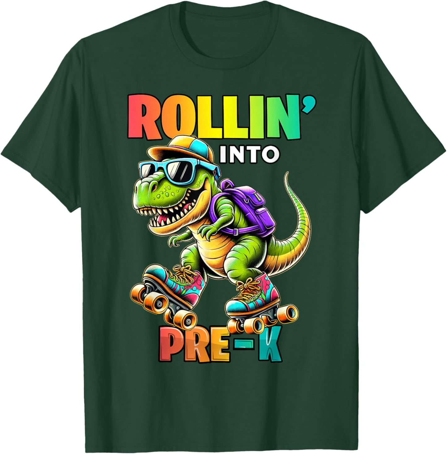 Pre-K Back To School First Day Boys Rollin into Pre-K T Rex T-Shirt - T-Shirt | Forest