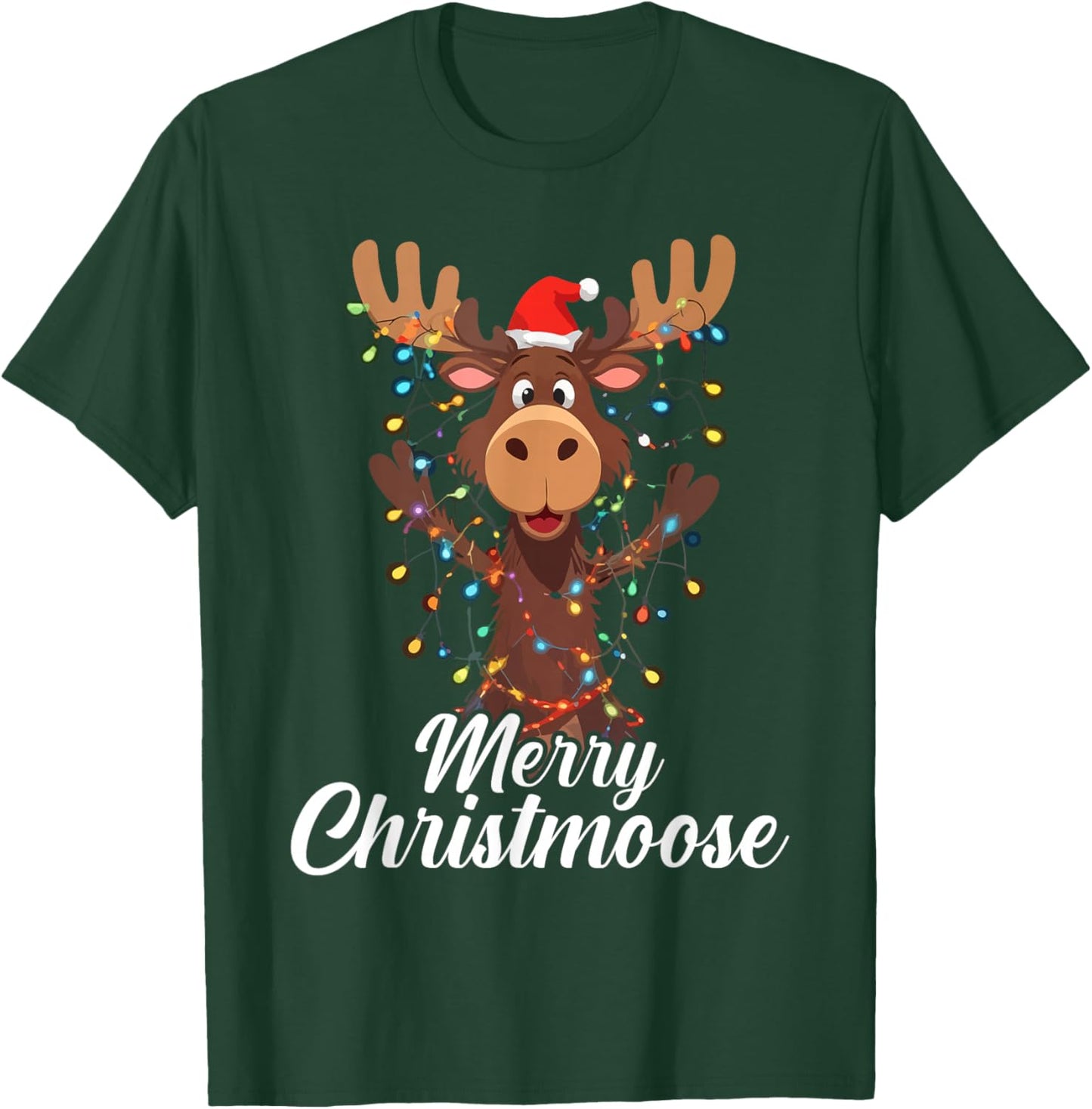 Merry Christmoose Christmas Moose Xmas Tree Lights T-Shirt - T-Shirt | Forest