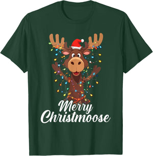 Merry Christmoose Christmas Moose Xmas Tree Lights T-Shirt - T-Shirt | Forest