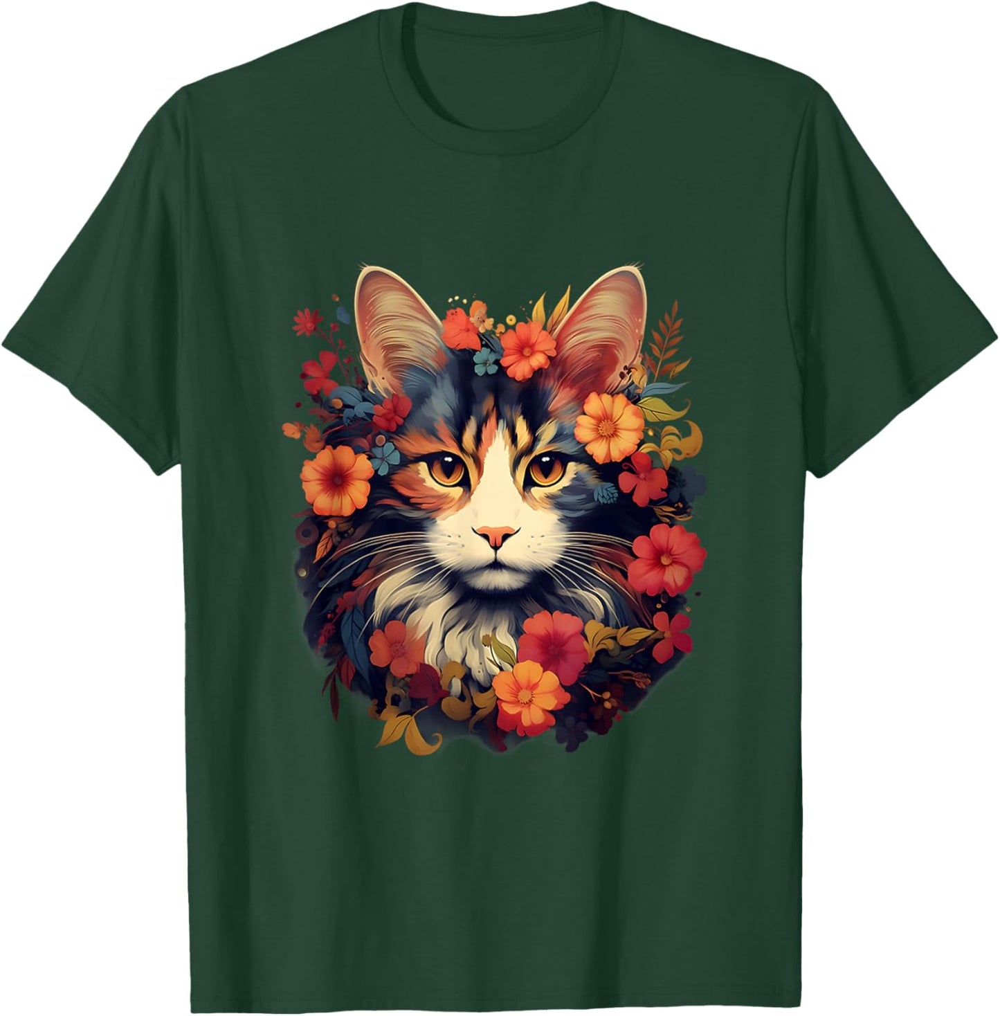 Floral Cat Shirt for Cat Mom, Women and Girls Who Love Cats T-Shirt - T-Shirt | Forest