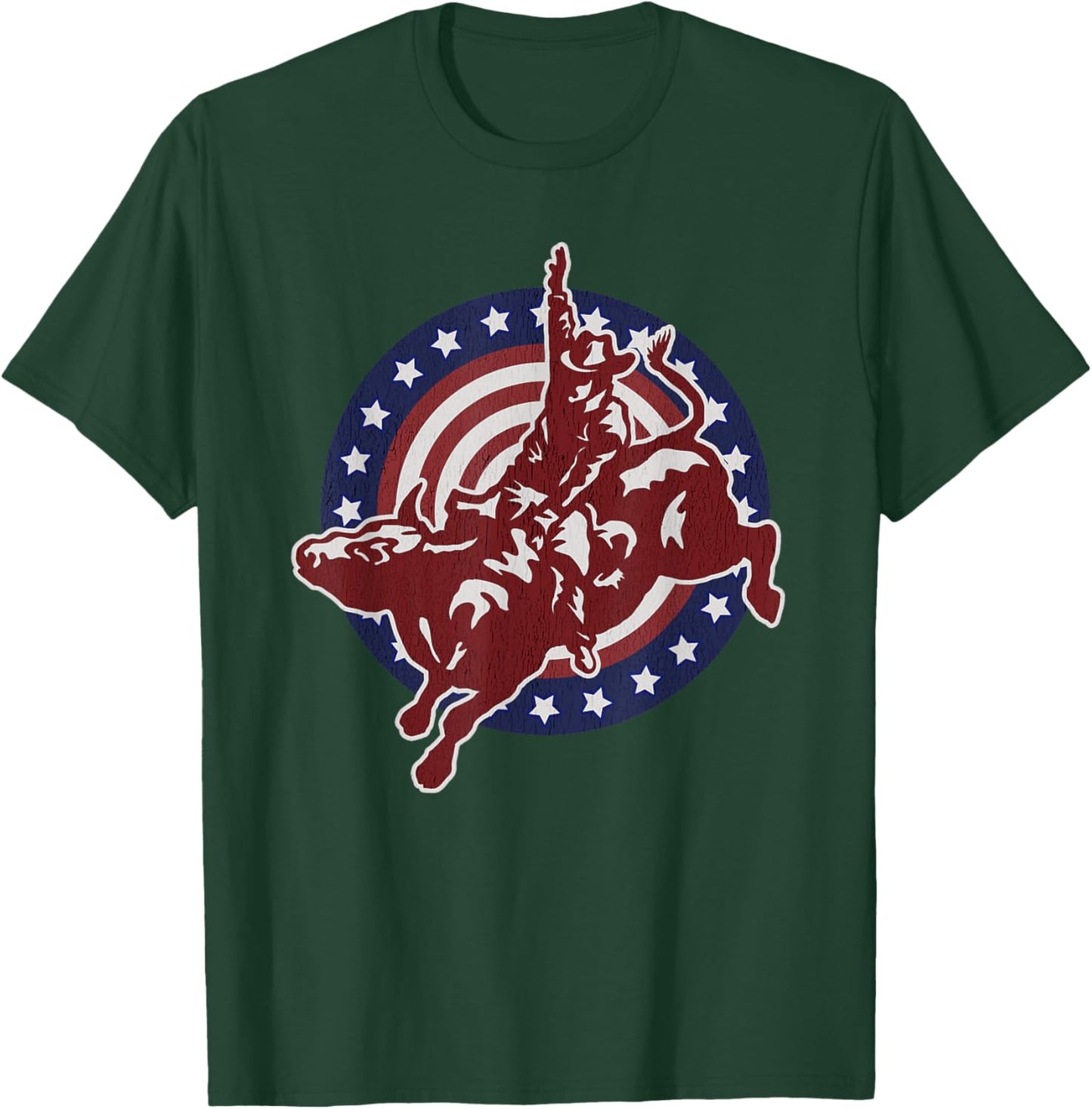 Bull Riding Rodeo Rider Cowboy Vintage American USA Flag T-Shirt - T-Shirt | Forest