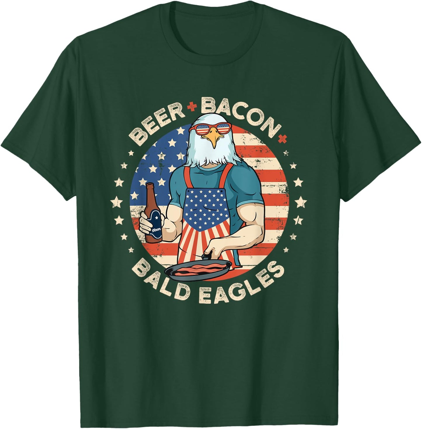 Funny Beer Bacon Bald Eagles Patriotic 4th of July T-Shirt - T-Shirt | Forest