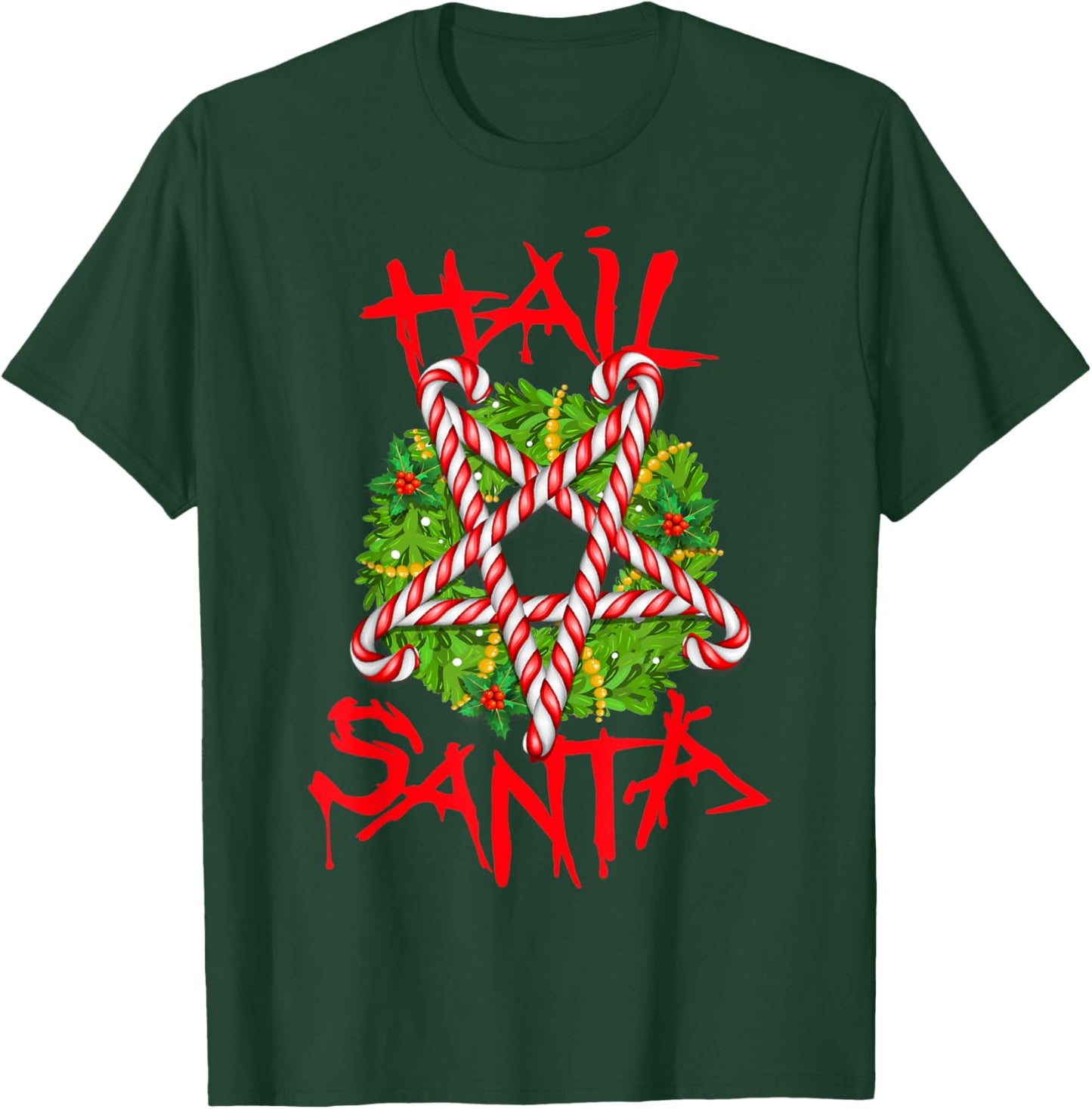Christmas Hail Santa Candy Cane Pentagram Evil Krampus Satan T-Shirt - T-Shirt | Forest