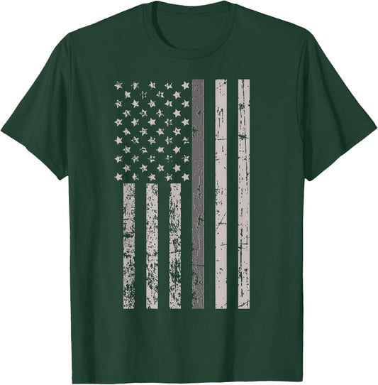 Corrections Officer Gifts Shirt Flag Thin Silver Gray Line T-Shirt - T-Shirt | Forest
