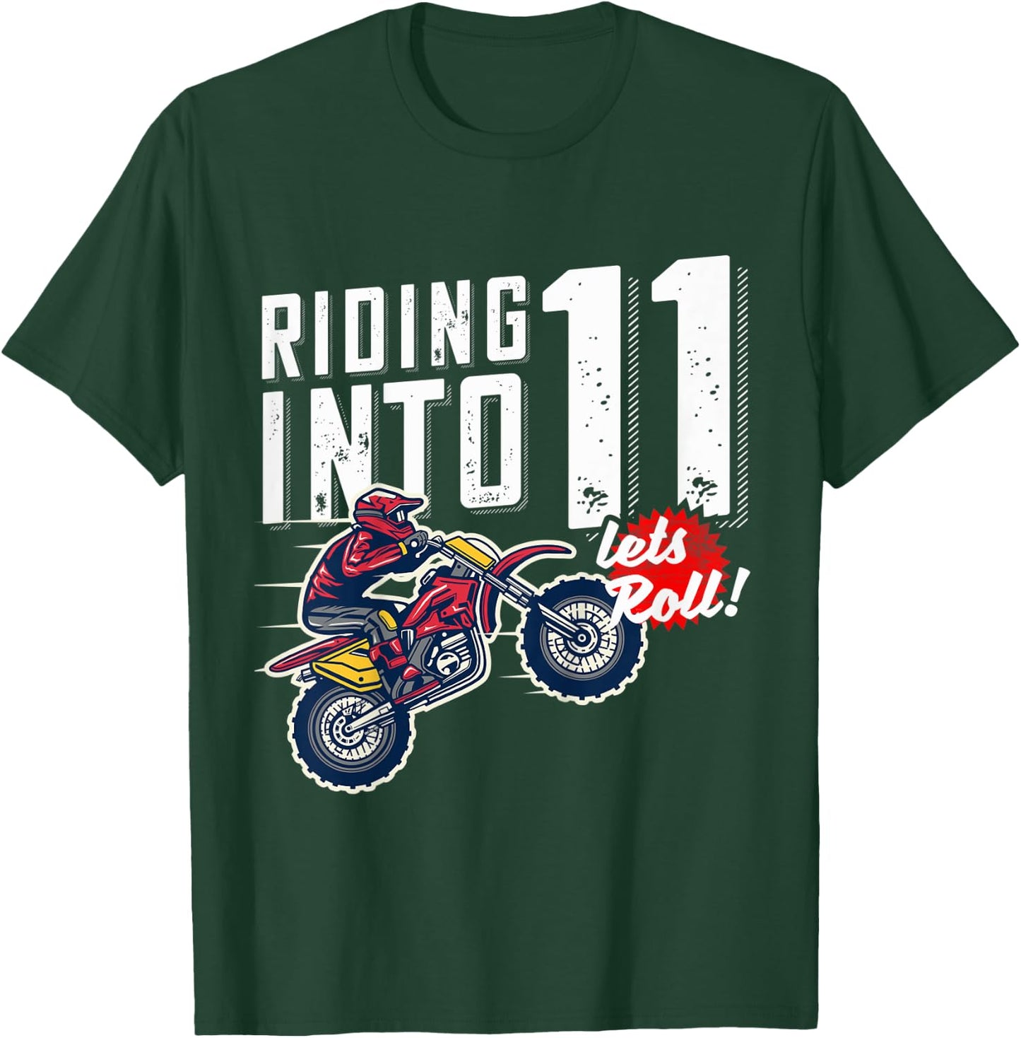 Kids 11th Birthday Motor Cross, Dirt Bike Birthday Riding Into 11 T-Shirt - T-Shirt | Forest