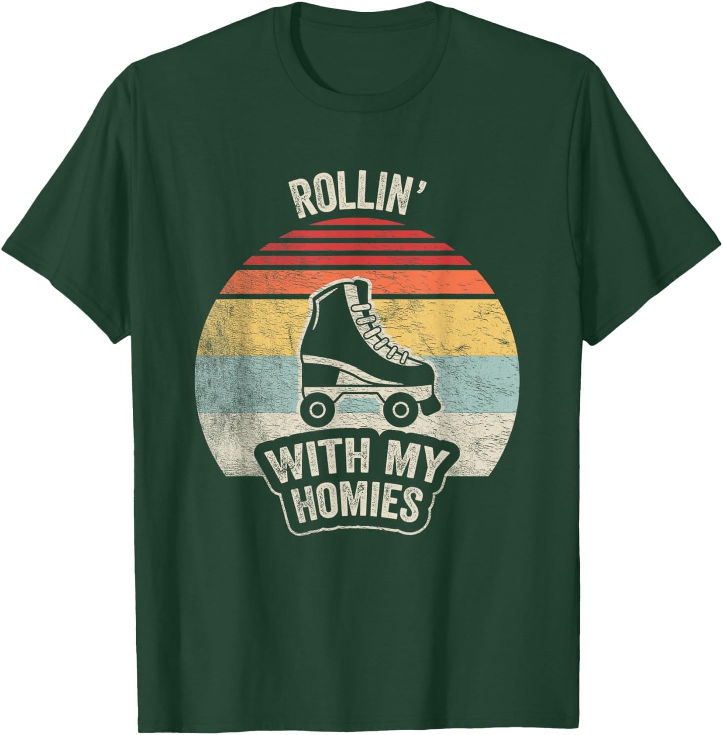 Retro Vintage Rollin With My Homies Roller Skating T-Shirt - T-Shirt | Forest