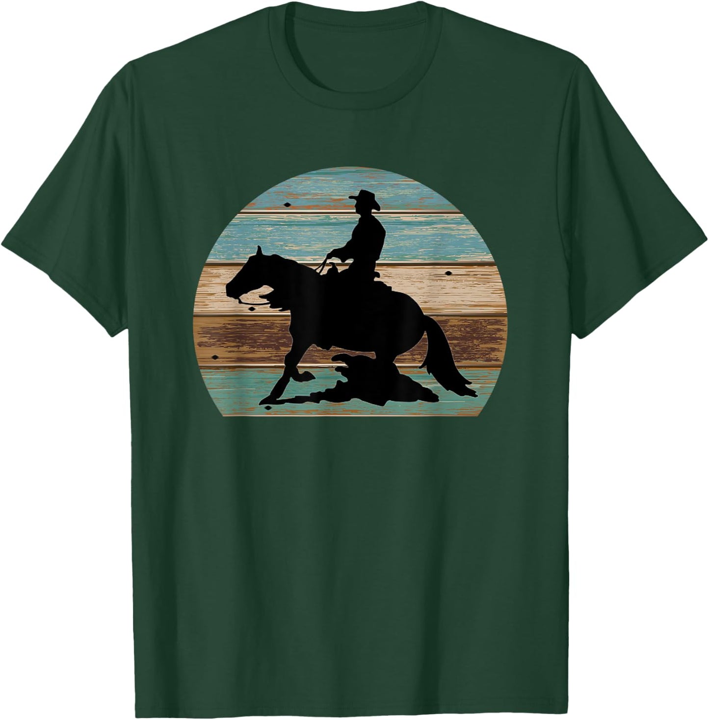 Western Cowboy Reining Horse Sliding Stop Vintage Style T-Shirt - T-Shirt | Forest