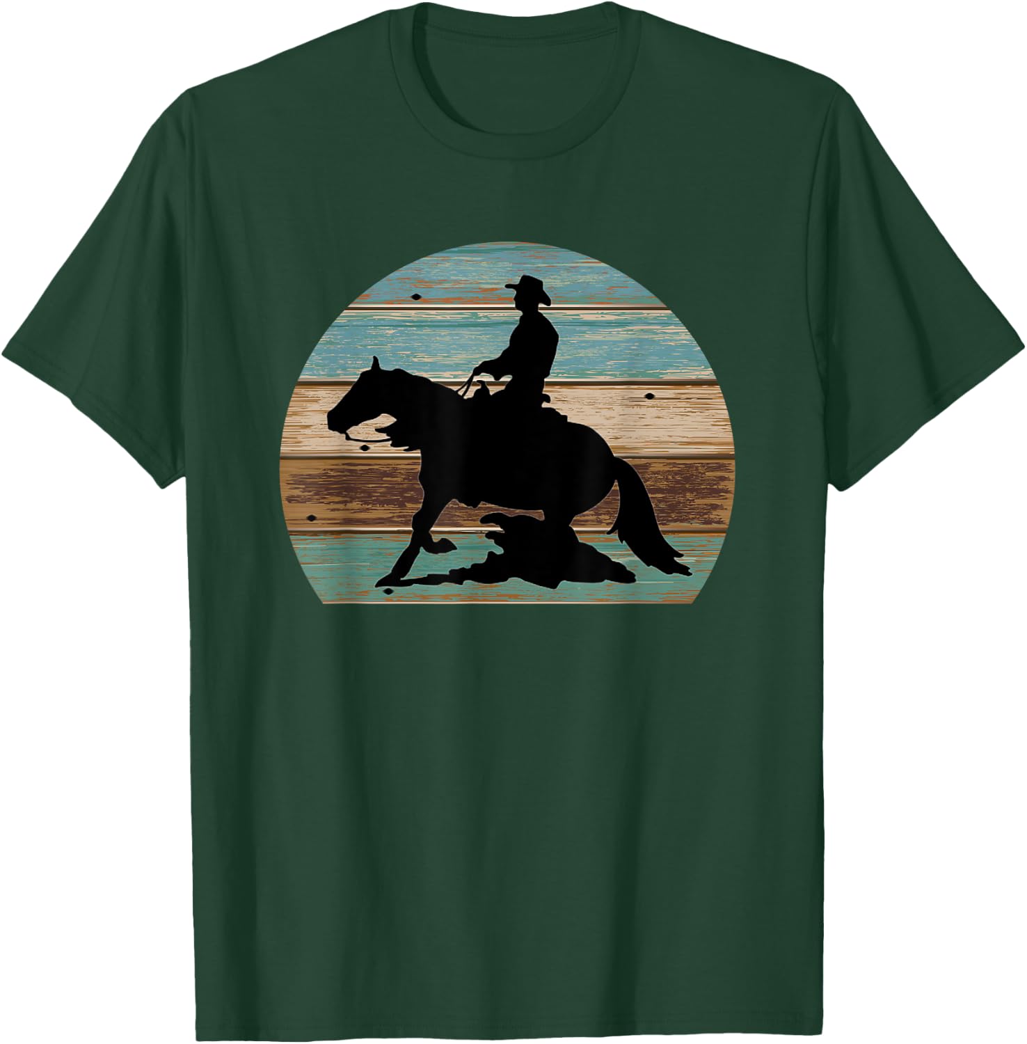 Western Cowboy Reining Horse Sliding Stop Vintage Style T-Shirt - T-Shirt | Forest