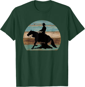 Western Cowboy Reining Horse Sliding Stop Vintage Style T-Shirt - T-Shirt | Forest