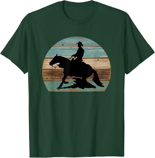 Western Cowboy Reining Horse Sliding Stop Vintage Style