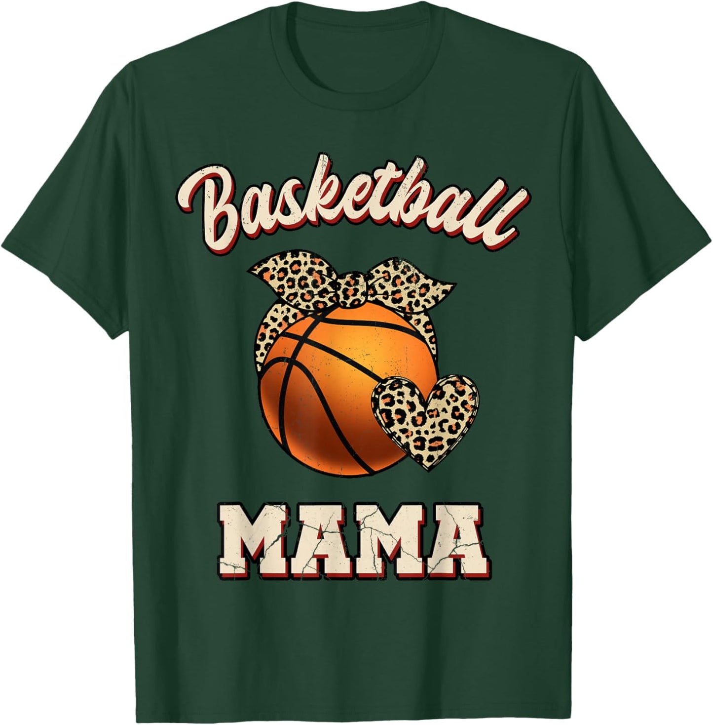 Basketball Mama Bandana Leopard Heart Fans Mother's Day T-Shirt - T-Shirt | Forest