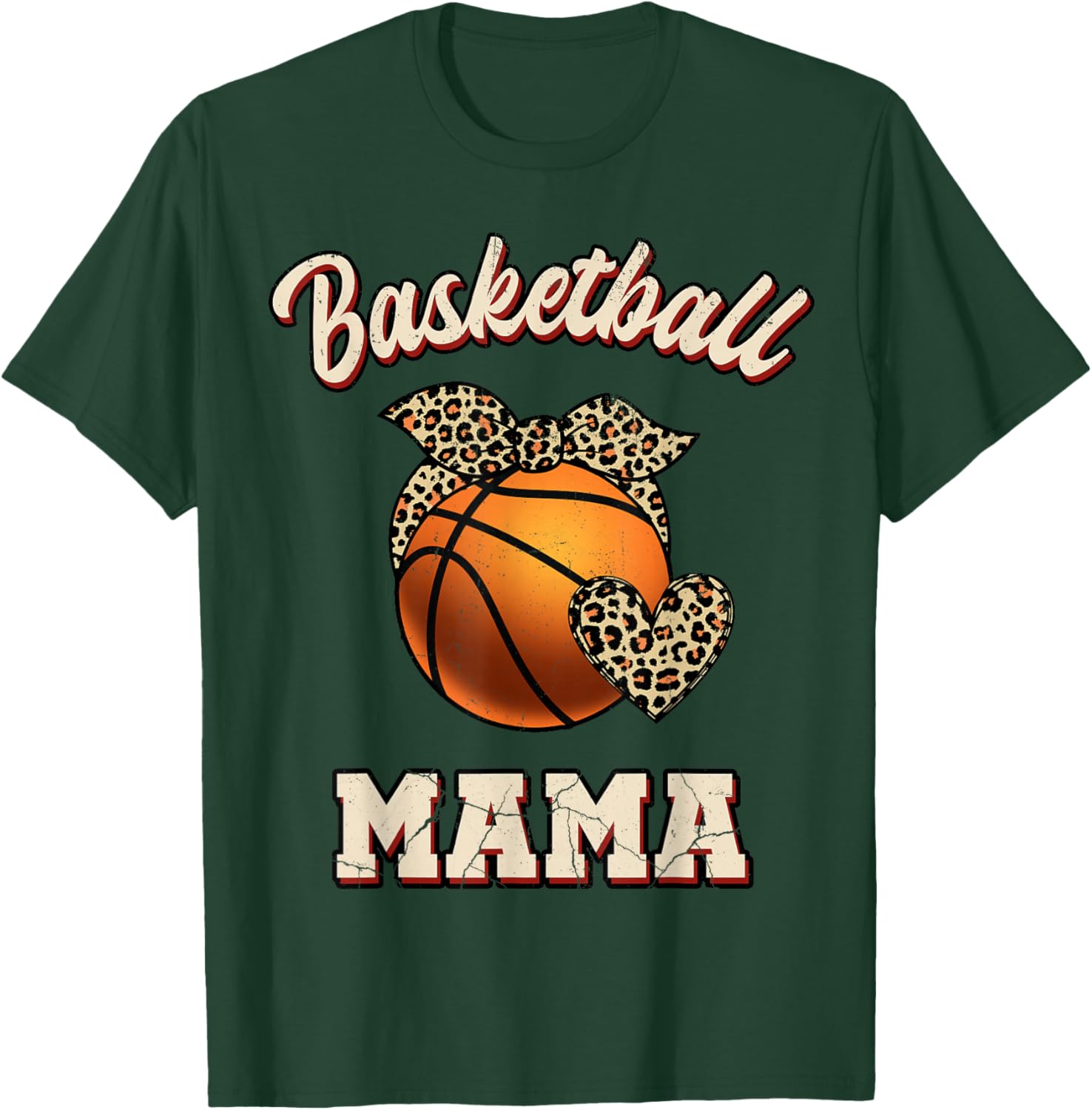 Basketball Mama Bandana Leopard Heart Fans Mother's Day T-Shirt - T-Shirt | Forest