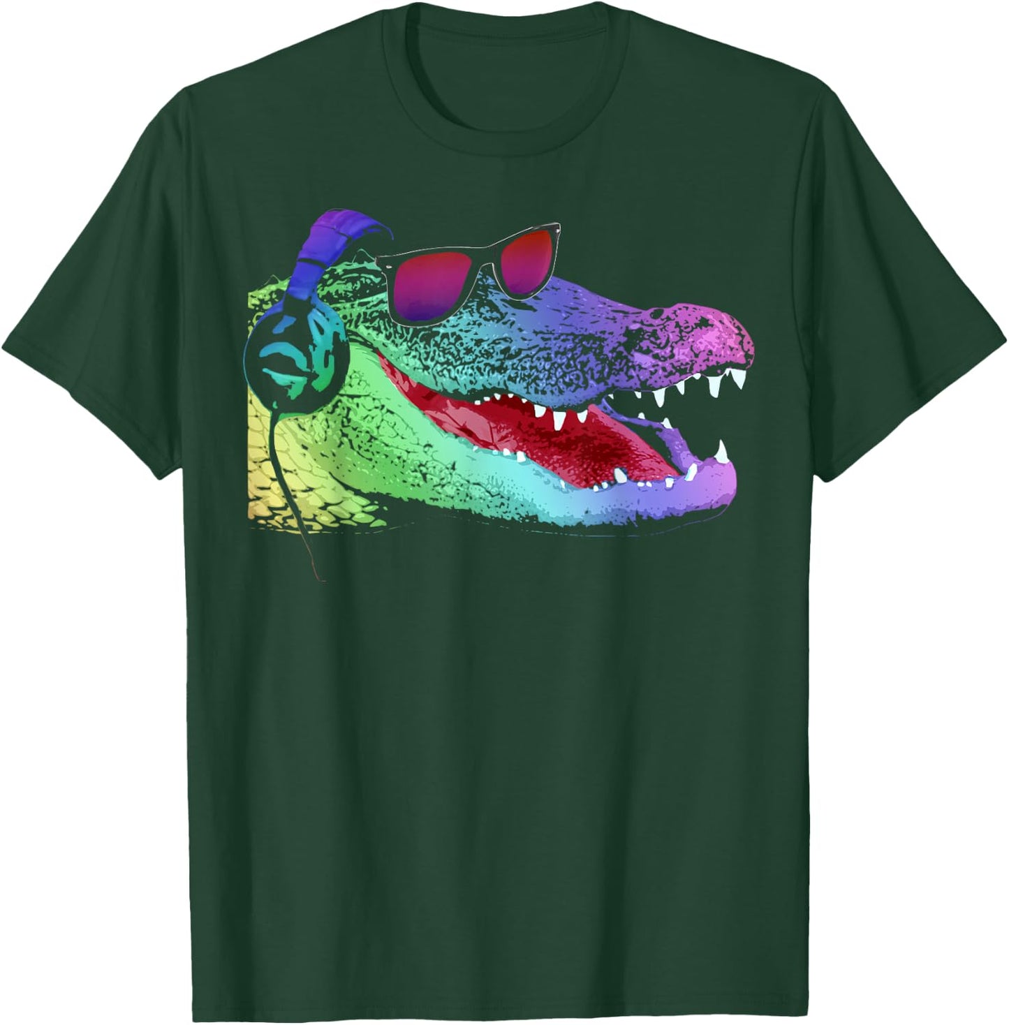 Alligator with Headphones and Sunglasses T-Shirt - T-Shirt | Forest