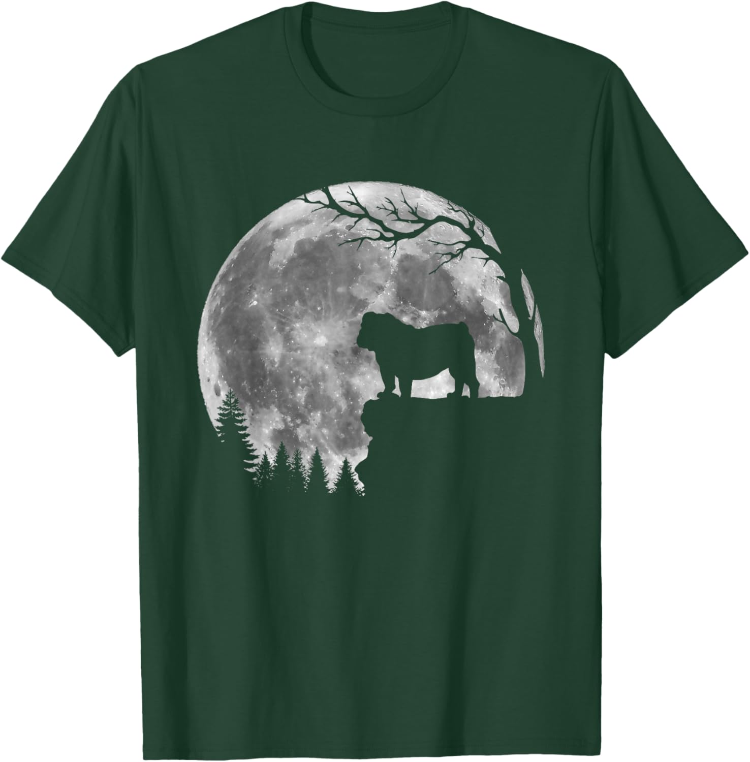 English Bulldog Moon Silhouette Funny Lazy Halloween Costume T-Shirt - T-Shirt | Forest