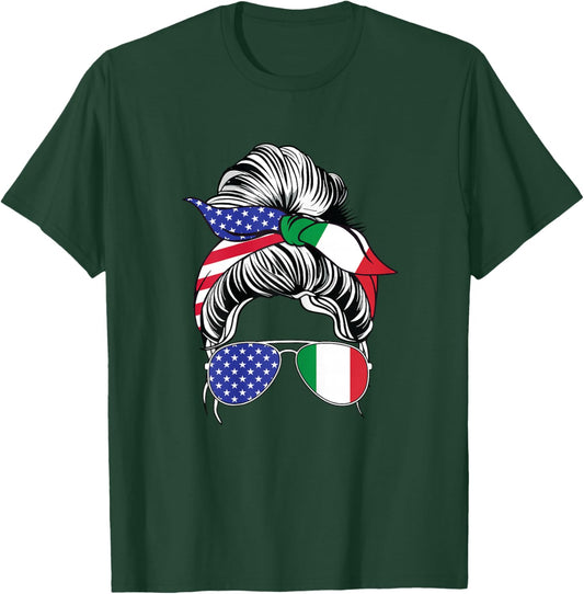 Italian Girl Italy Flag Woman USA American Patriotic Strong T-Shirt - T-Shirt | Forest