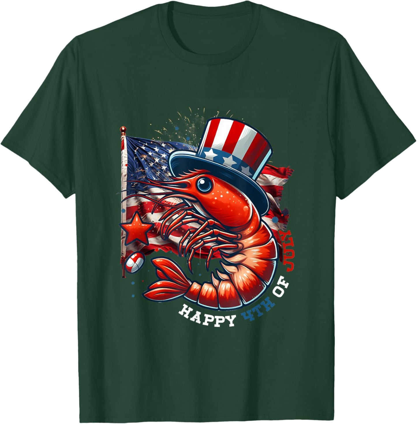 Happy Shrimp Celebrate Usa Flag 4th Of July Independence Day T-Shirt - T-Shirt | Forest