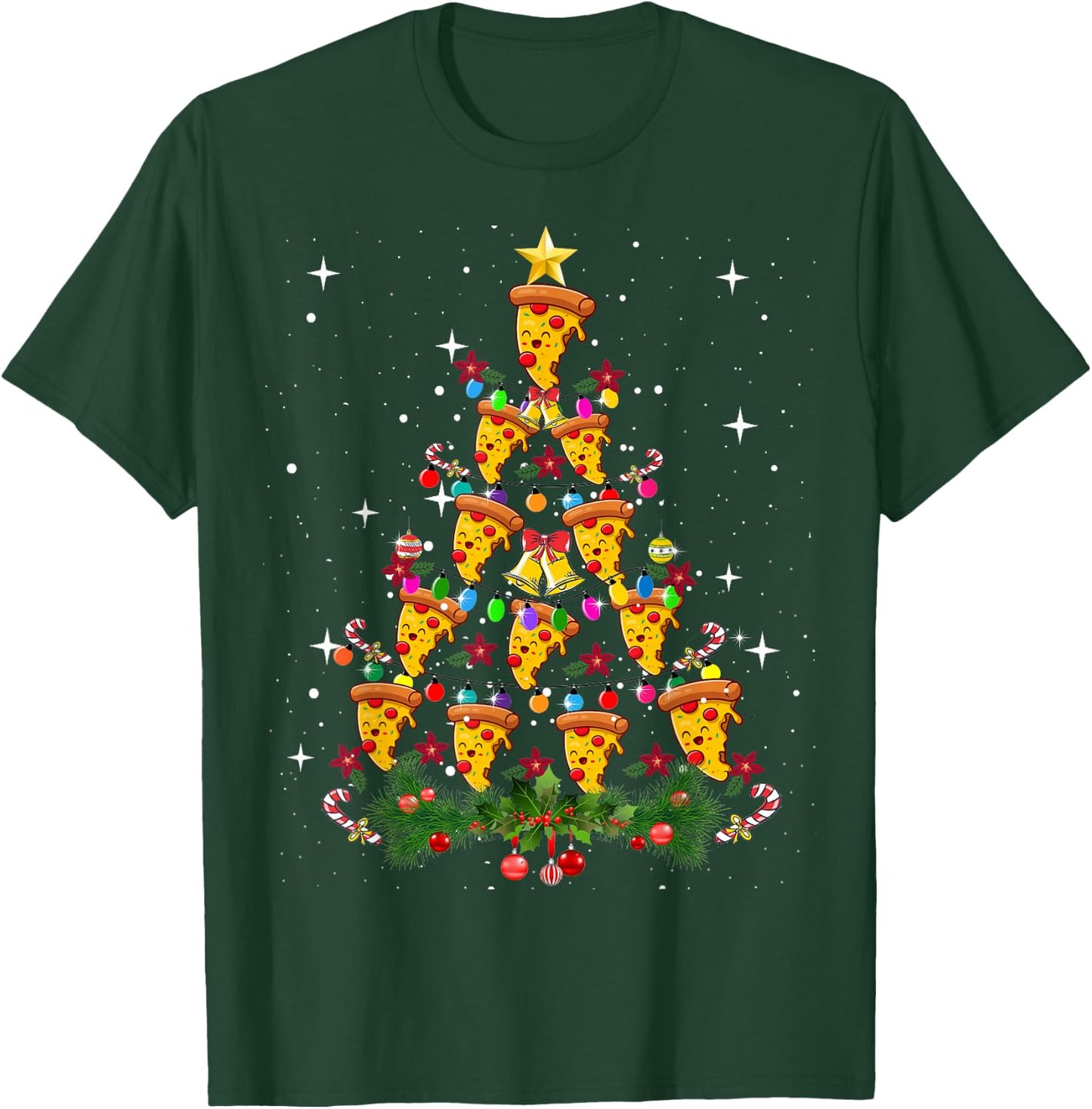 Pizza Christmas Tree Light Pizza Fast Food Lover Xmas Gifts T-Shirt - T-Shirt | Forest