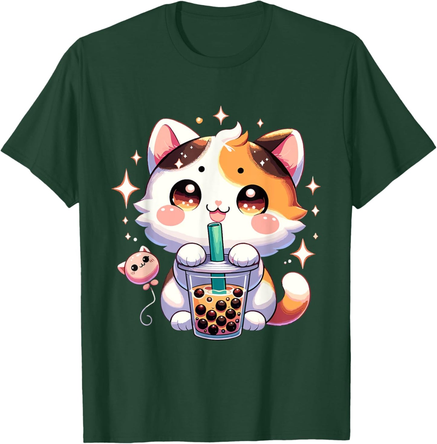 Cat Boba Japanese Kawaii Anime Kitty Bubble Tea Neko Teen T-Shirt - T-Shirt | Forest