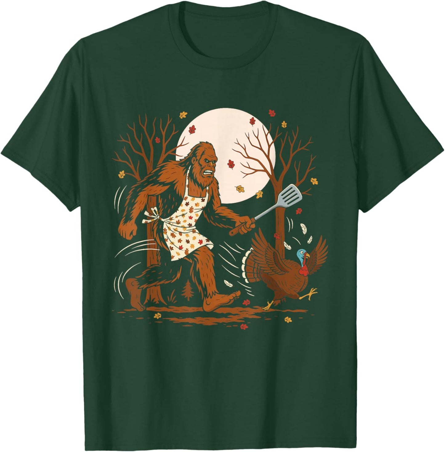 Funny Thanksgiving Bigfoot Turkey Sasquatch Autumn T-Shirt - T-Shirt | Forest