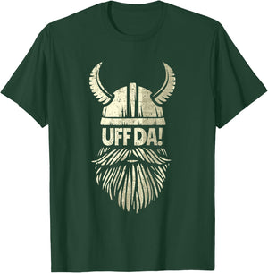 Uff Da Norwegian Quote Scandinavian Viking Helmet Beard Man T-Shirt - T-Shirt | Forest