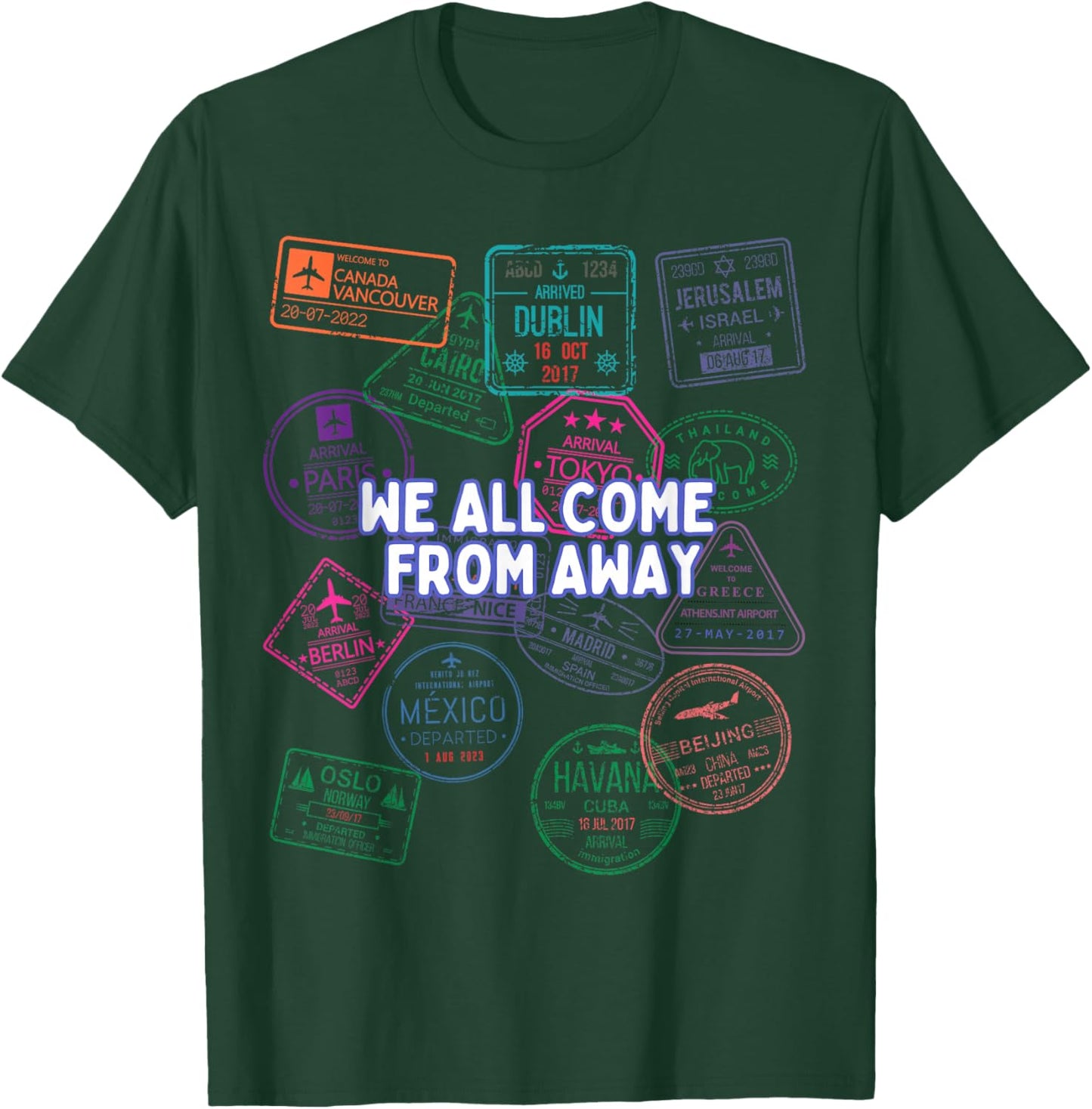 We All Come From Away Travel Stamps Musical Theatre T-Shirt - T-Shirt | Forest