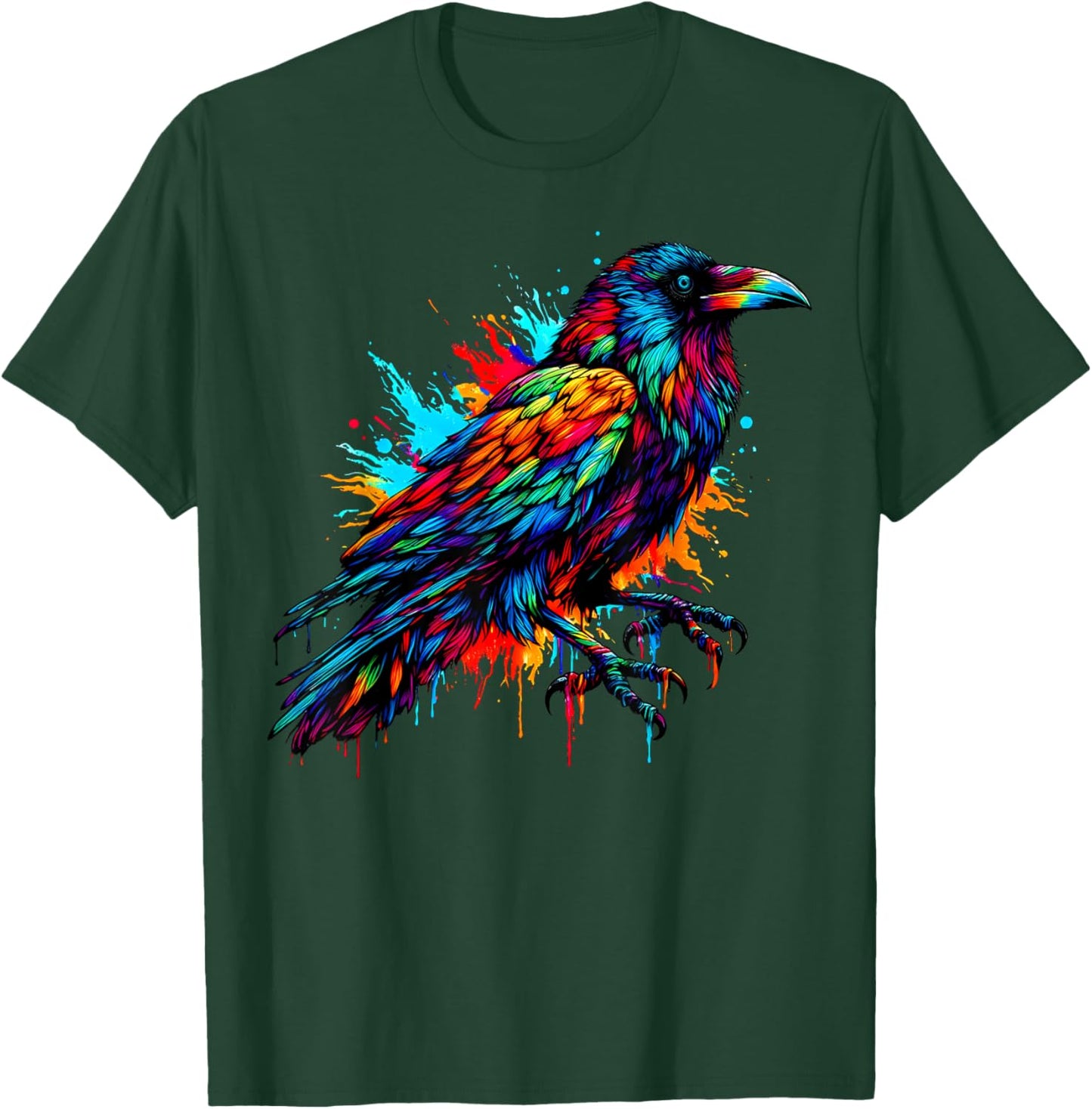 Cool Crow Bird Spirit Animal Illustration Tie Dye Art T-Shirt - T-Shirt | Forest