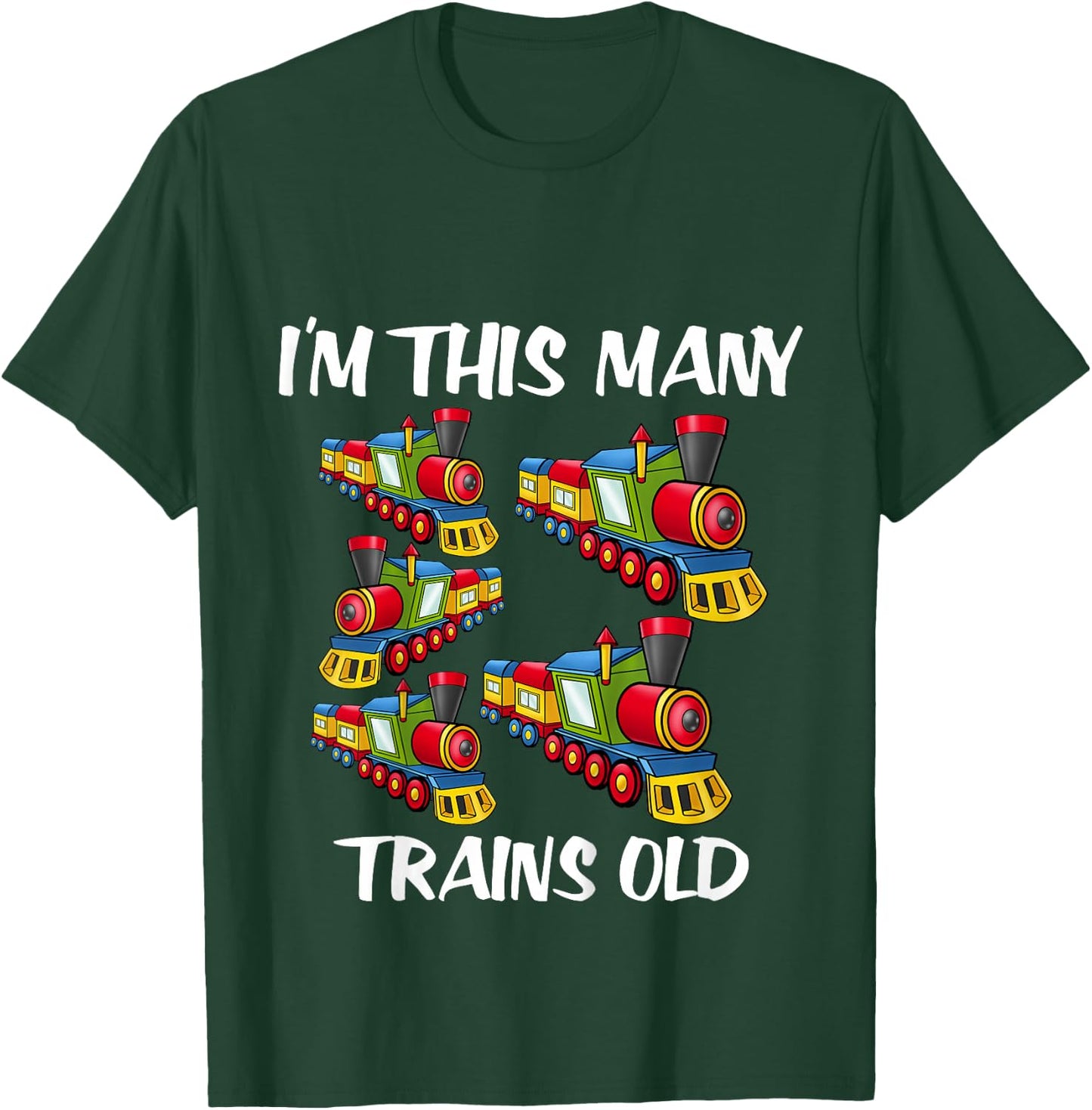 Kids I'm this many Trains Old Boy 5th Birthday 5 Years Old T-Shirt - T-Shirt | Forest