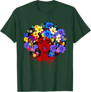 Afro Girl Flower Hair Black History Juneteenth Black Queen T-Shirt - T-Shirt | Forest