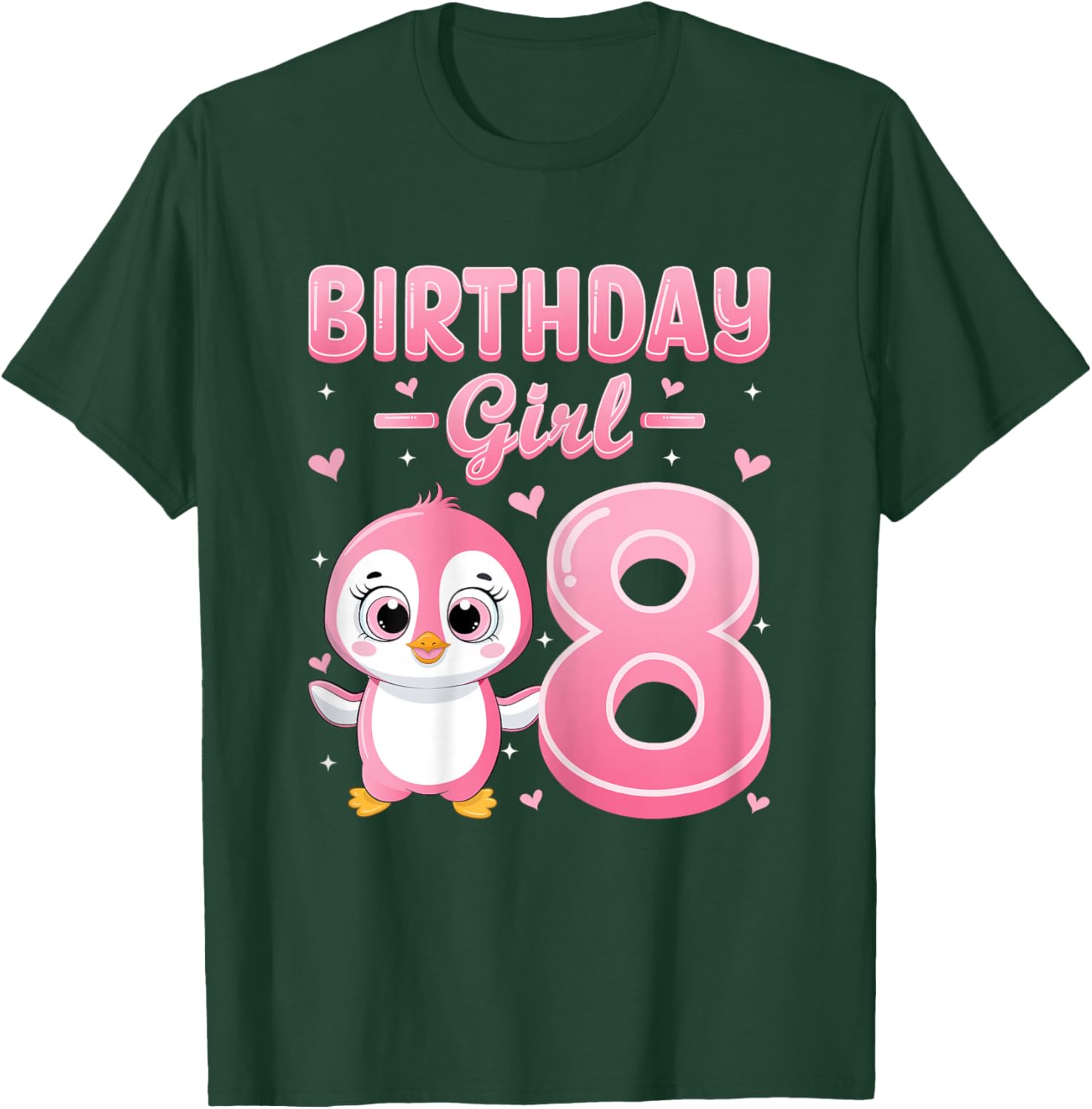 Birthday Girl Cute Penguin 8th Birthday 8 Years Old Girls T-Shirt - T-Shirt | Forest