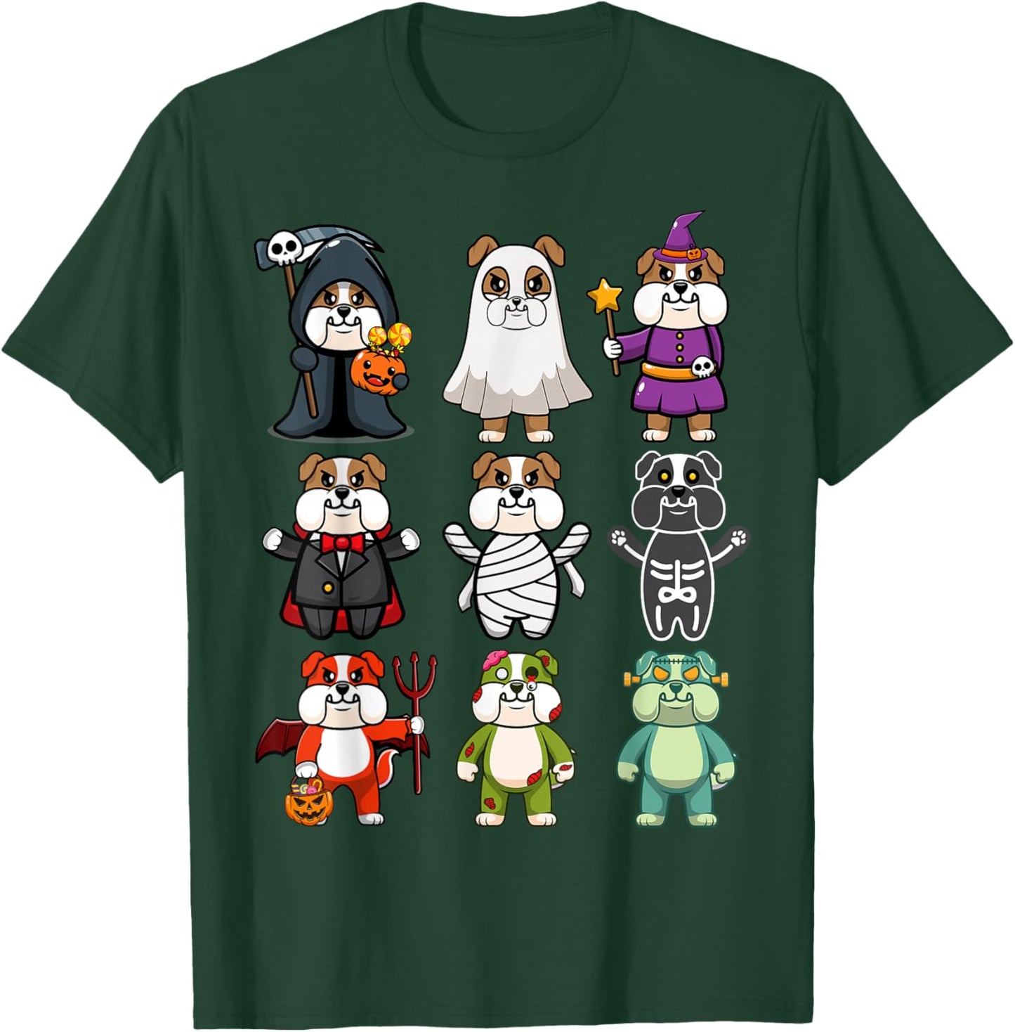 Bulldog Spooky Boo-Jee Horror Pumpkin Bulldog Halloween T-Shirt - T-Shirt | Forest