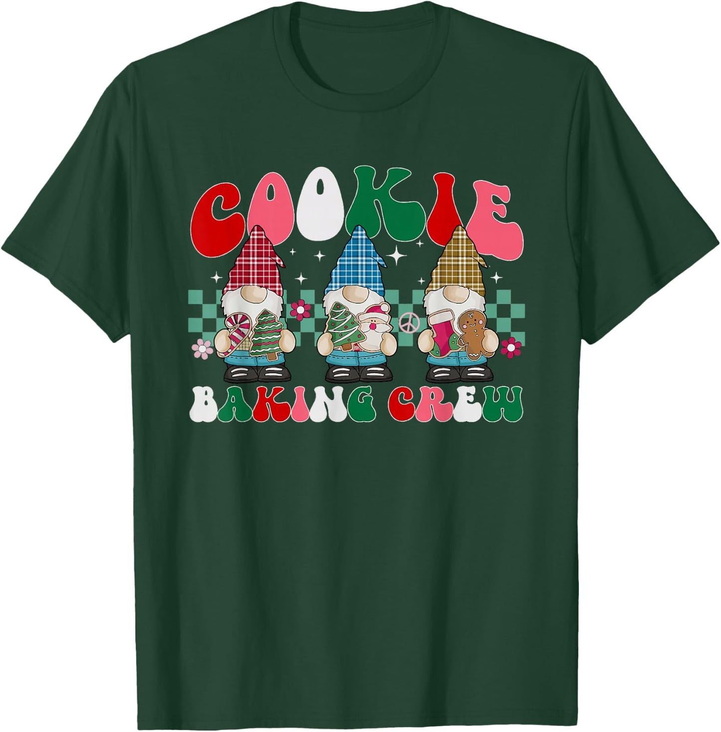 Merry Christmas Cookie Baking Crew Cute Gnome Plaid Pajamas T-Shirt - T-Shirt | Forest