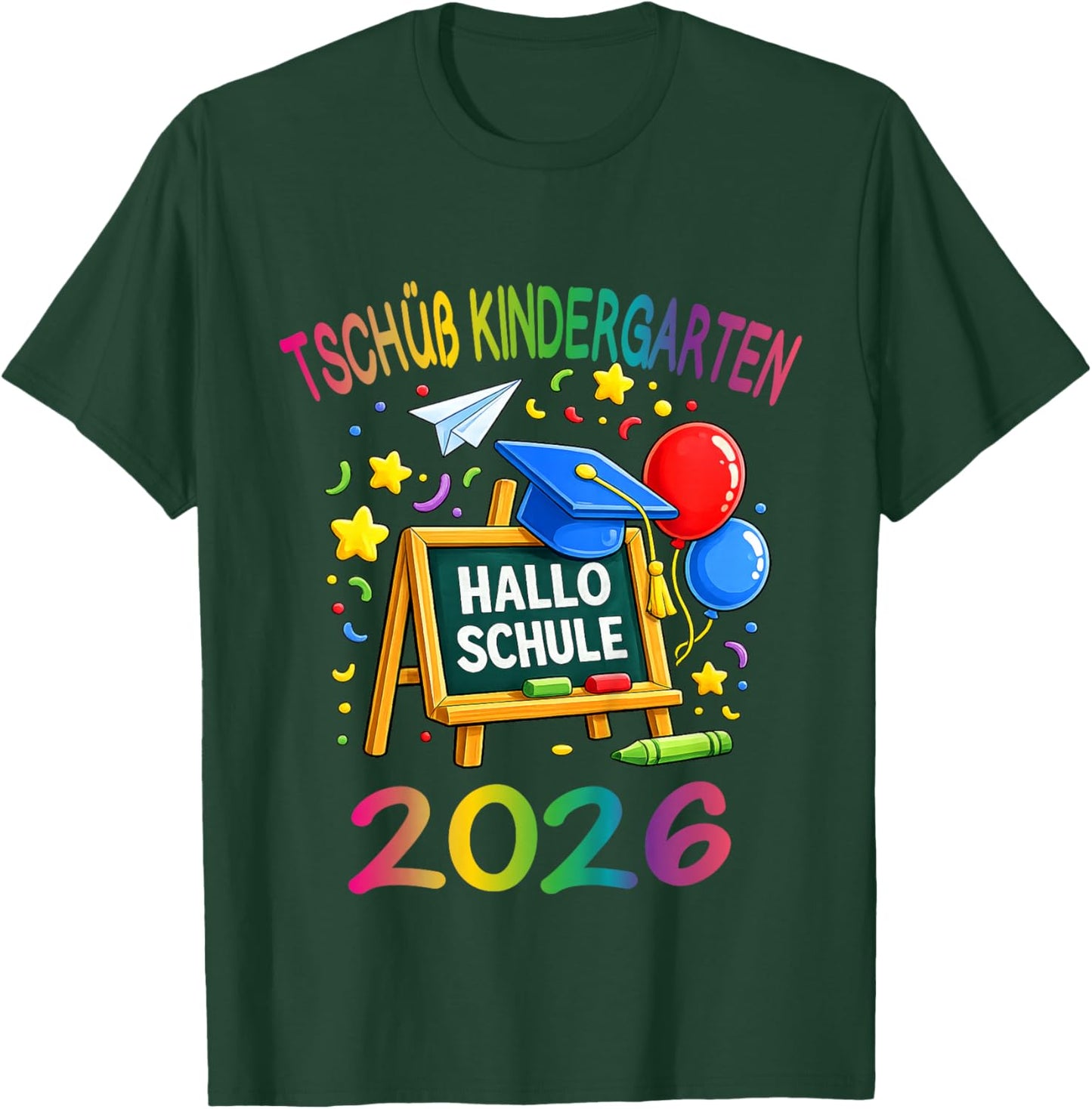 Kinder Tschüss Kindergarten Hallo Schule 2026 Schulanfang T-Shirt - T-Shirt | Forest