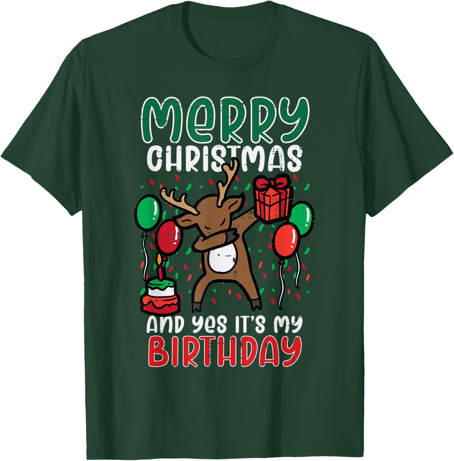 Merry Christmas Its My Birthday Reindeer Dab Xmas Bday Kids T-Shirt - T-Shirt | Forest