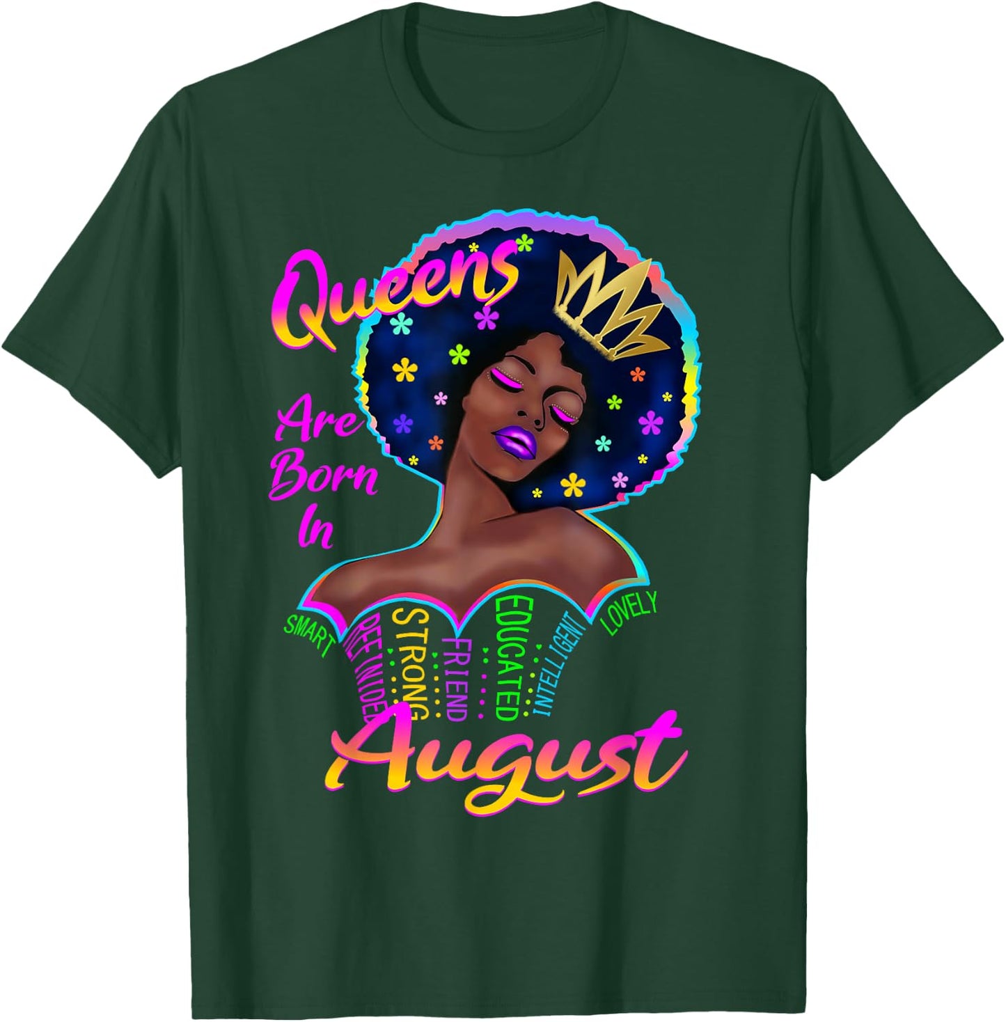 Retro Queens are Born in August Birthday Shirt Black T-Shirt - T-Shirt | Forest