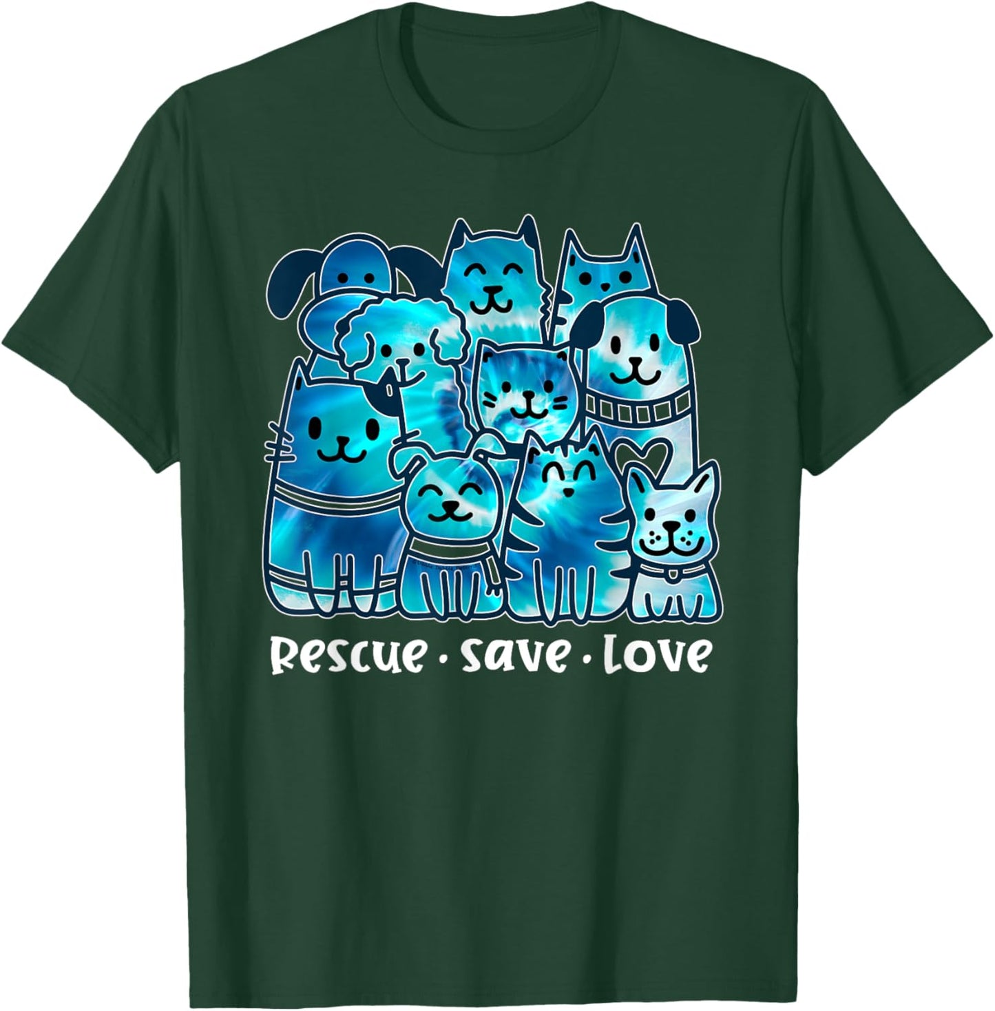 Rescue Save Love Cute Tie Dye Animal Rescue Dog Cat Lovers T-Shirt - T-Shirt | Forest