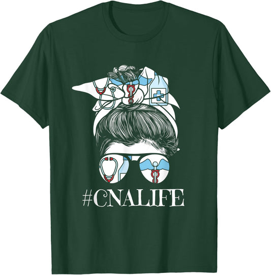 Cute Messy Bun Cna Life Certified Nursing Assistant T-Shirt - T-Shirt | Forest