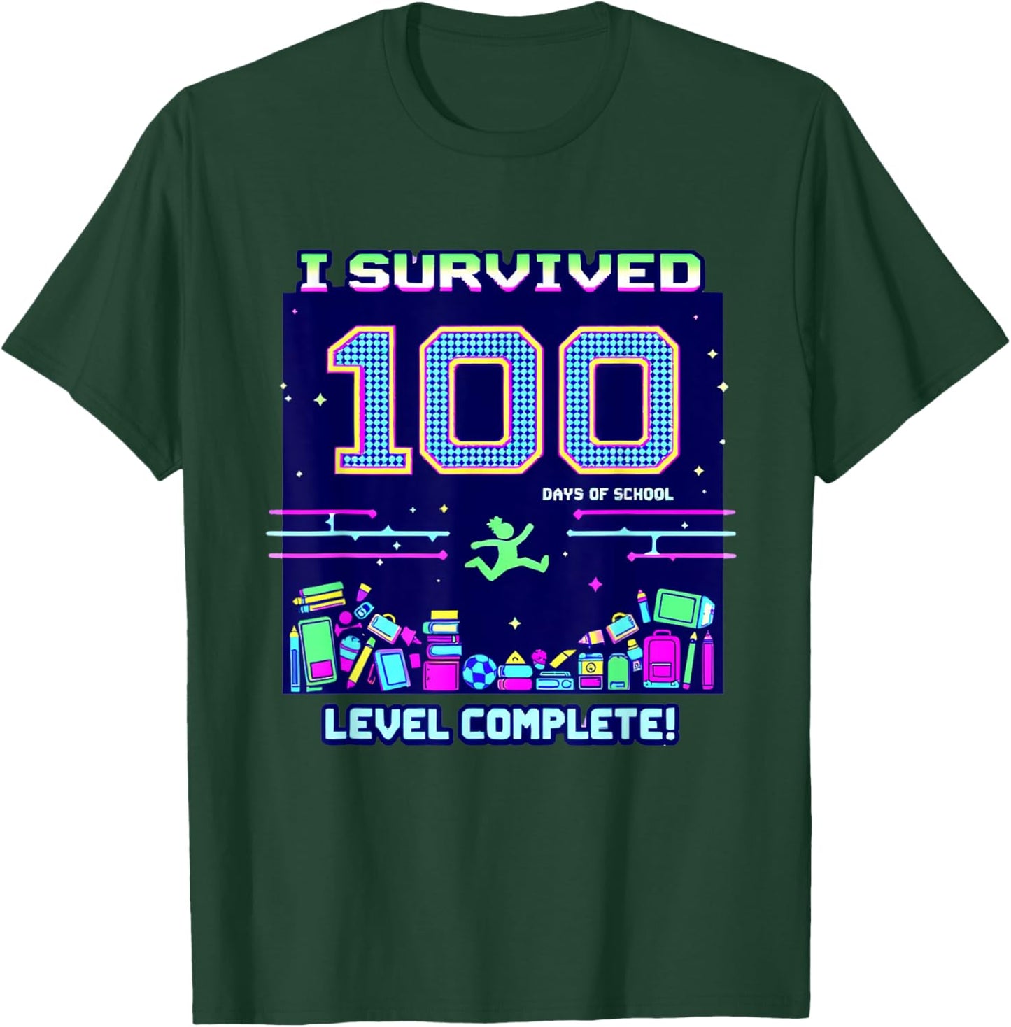 I Survived 100 Days of School Retro Gamer Celebration T-Shirt - T-Shirt | Forest