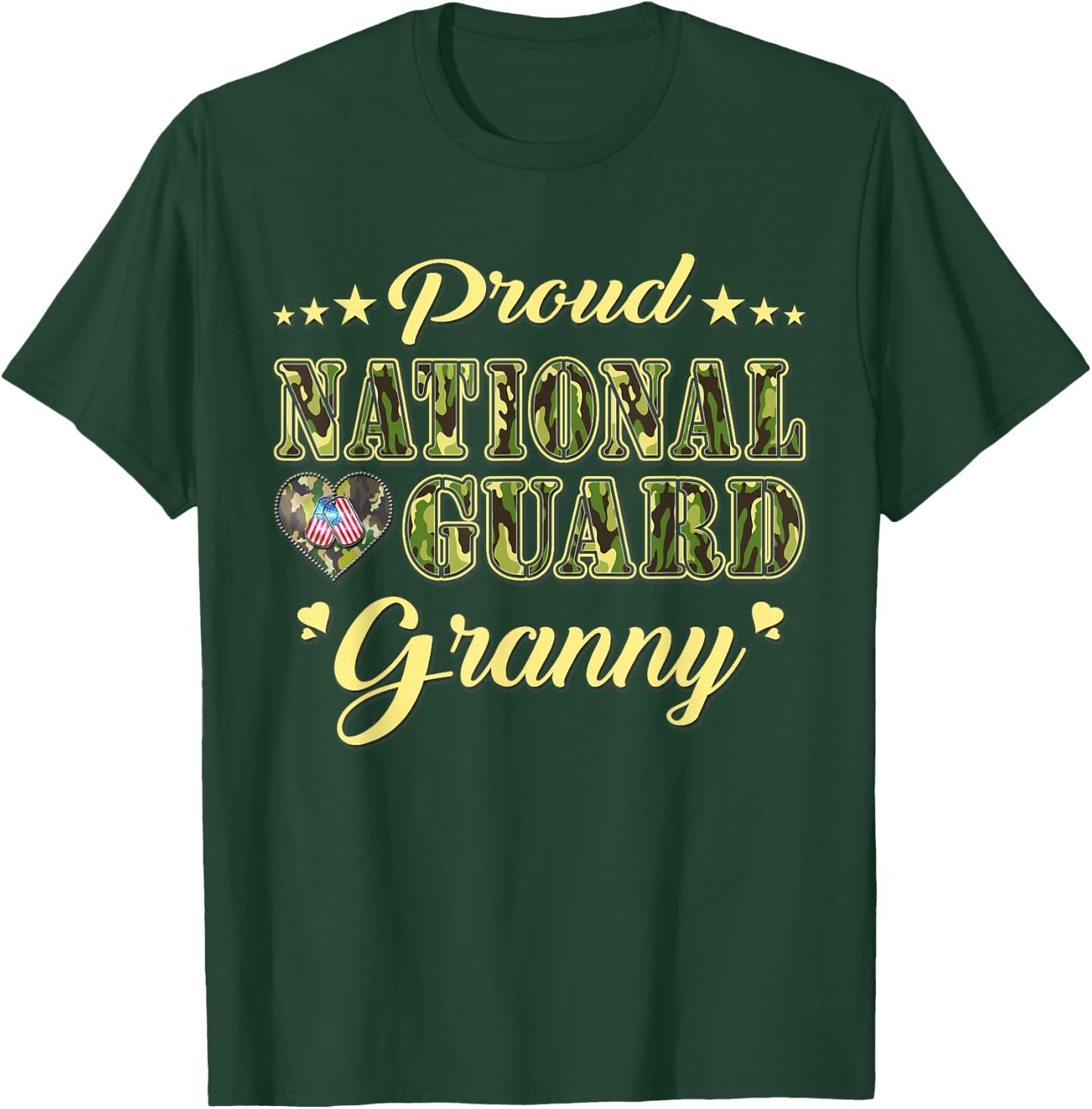 Proud National Guard Granny Dog Tags Heart Military Grandma T-Shirt - T-Shirt | Forest
