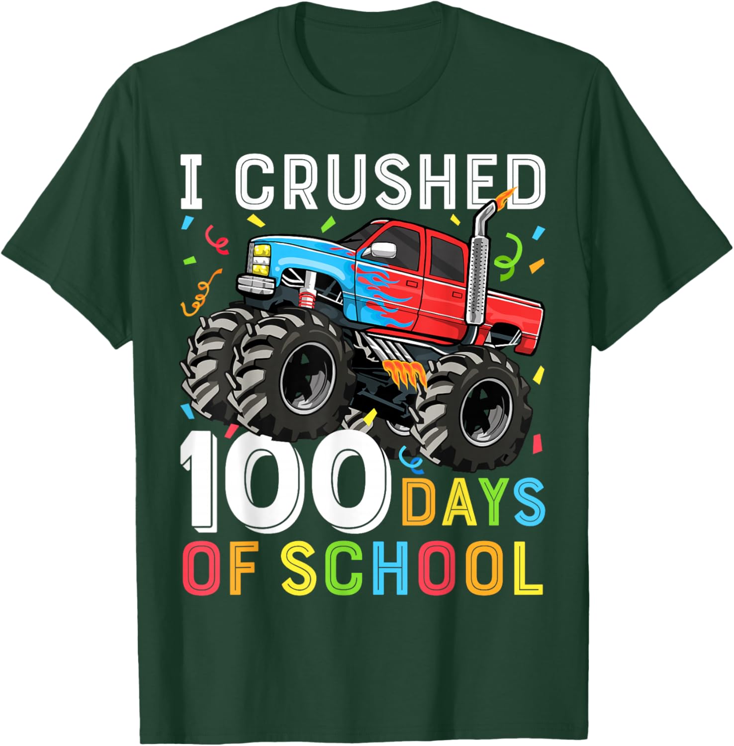 100 Days of School Monster Truck 100th Day of School Boys T-Shirt - T-Shirt | Forest