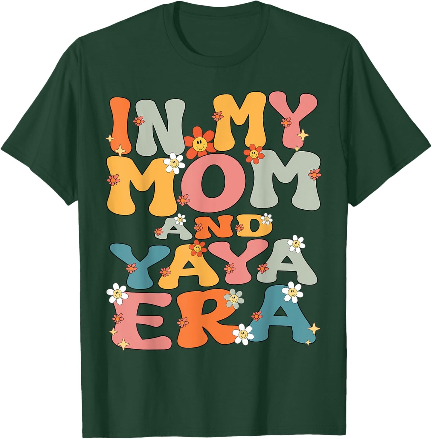 In My Mom And Yaya Era Groovy Mom And Yaya Grandma Christmas T-Shirt - T-Shirt | Forest