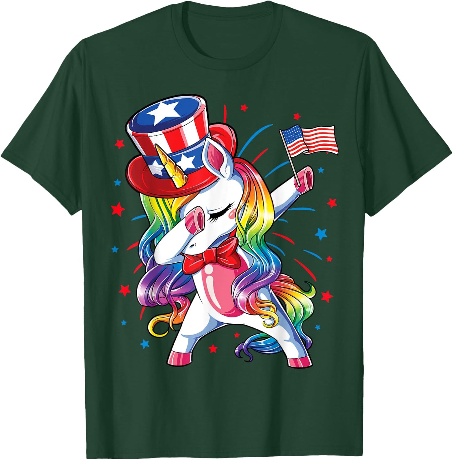 Dabbing Unicorn 4 July Uncle Sam Girls American T-Shirt - T-Shirt | Forest
