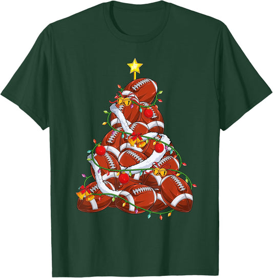 American Football Christmas Tree Xmas Pajamas Player Coach T-Shirt - T-Shirt | Forest