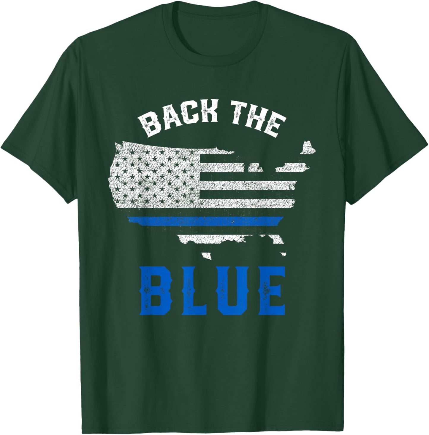 Police Support Back To The Blue US Flag Thin Blue Line T-Shirt - T-Shirt | Forest